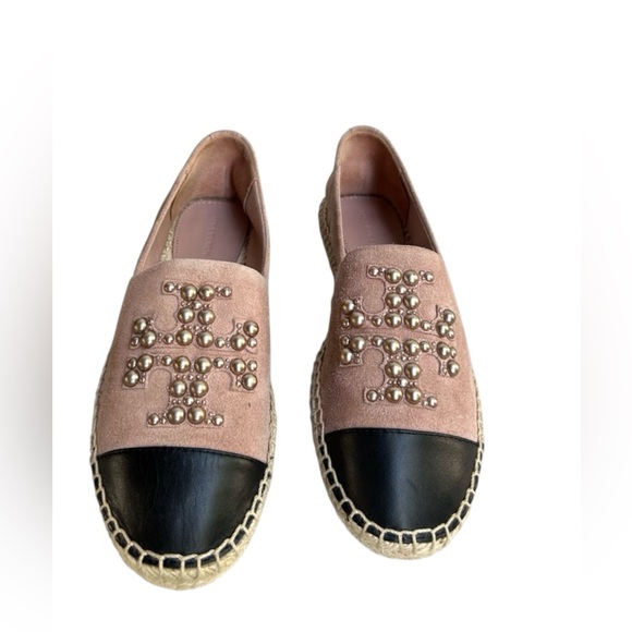 Tory Burch Shoes - TORY BURCH Pearl Logo Flat Espadrille Suede-MEADOWSWEET Sz 9